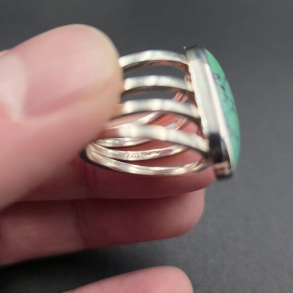 Size 6.5 Sterling Silver Green Spiderweb Turquoise Stone Ring A6601 - Picture 6 of 9